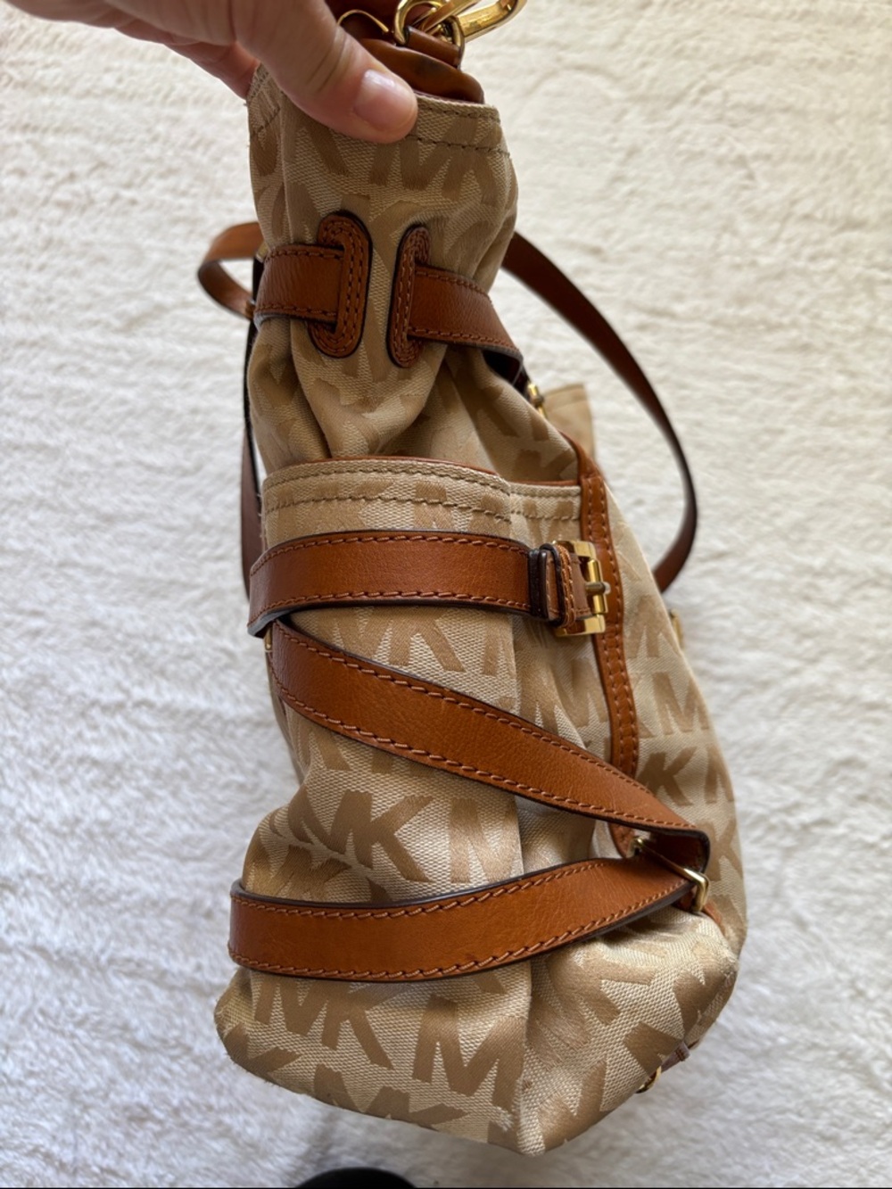 Michael Kors Tan & Brown MK Signature Tote with Leather Trim - Picture 11 of 15